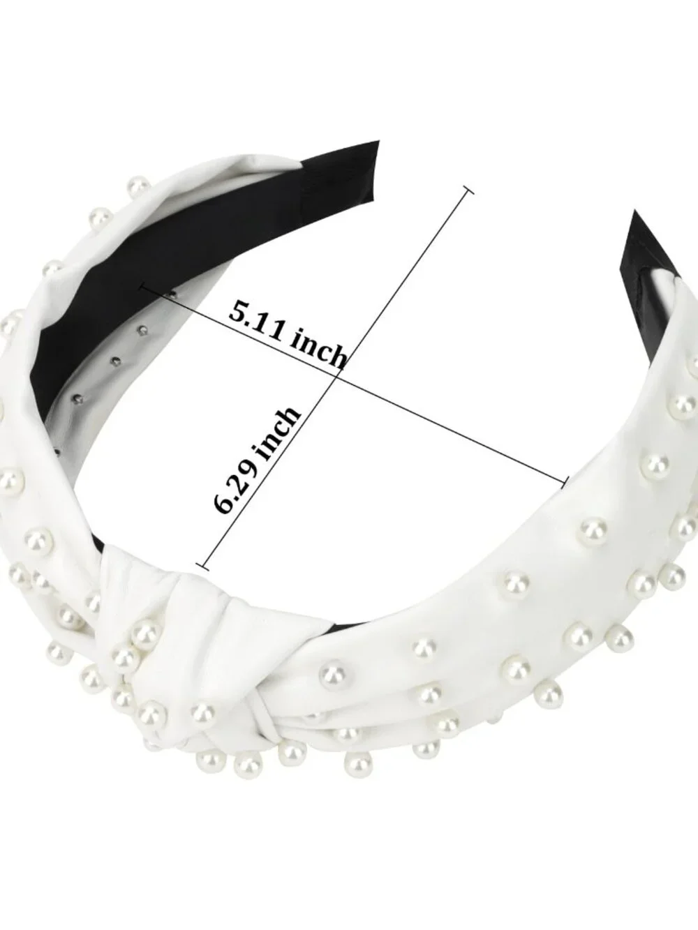 Pearl Embellished Knotted Headband for Women & Girls - Wide Faux Leather White H